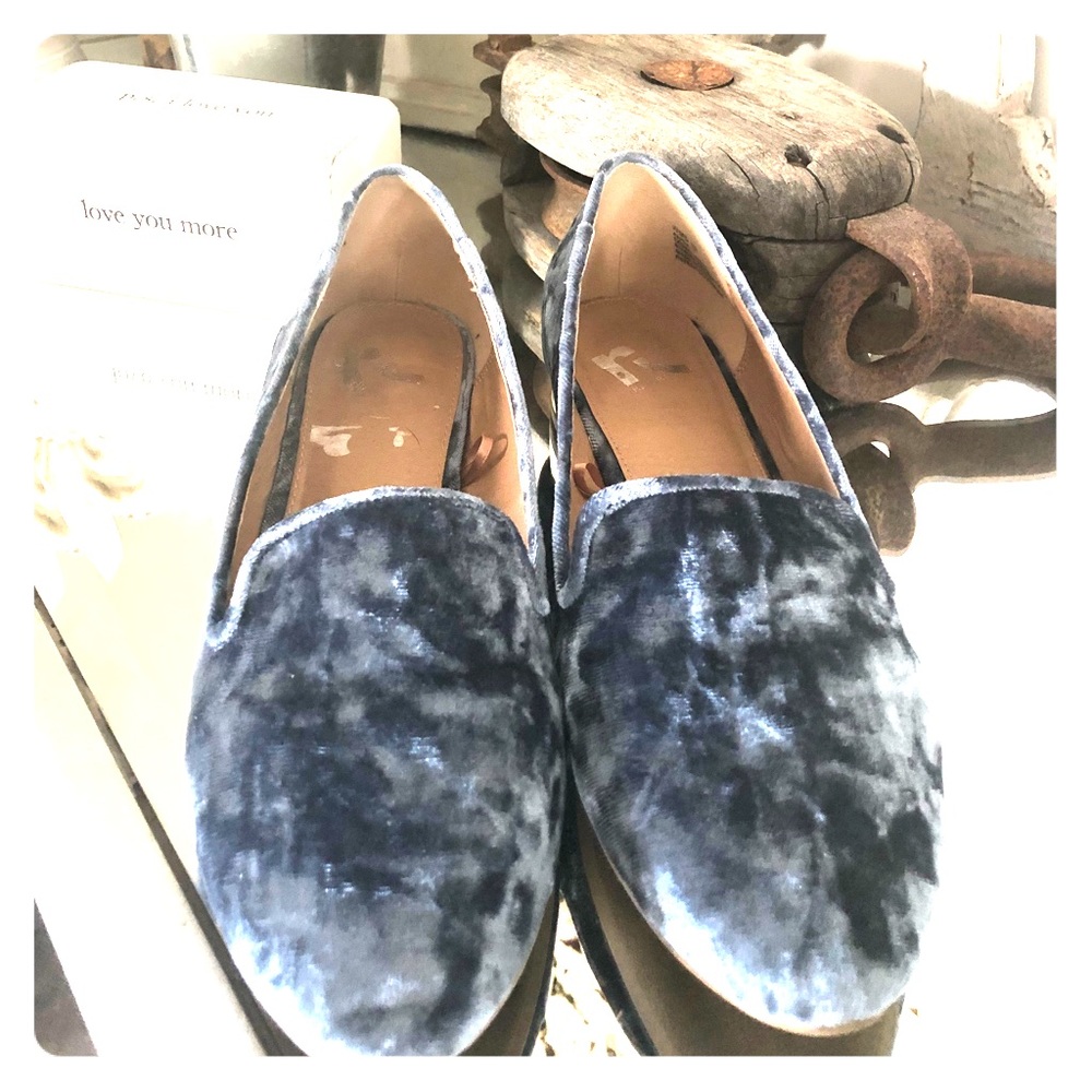 Blue Crushed Velvet Flats